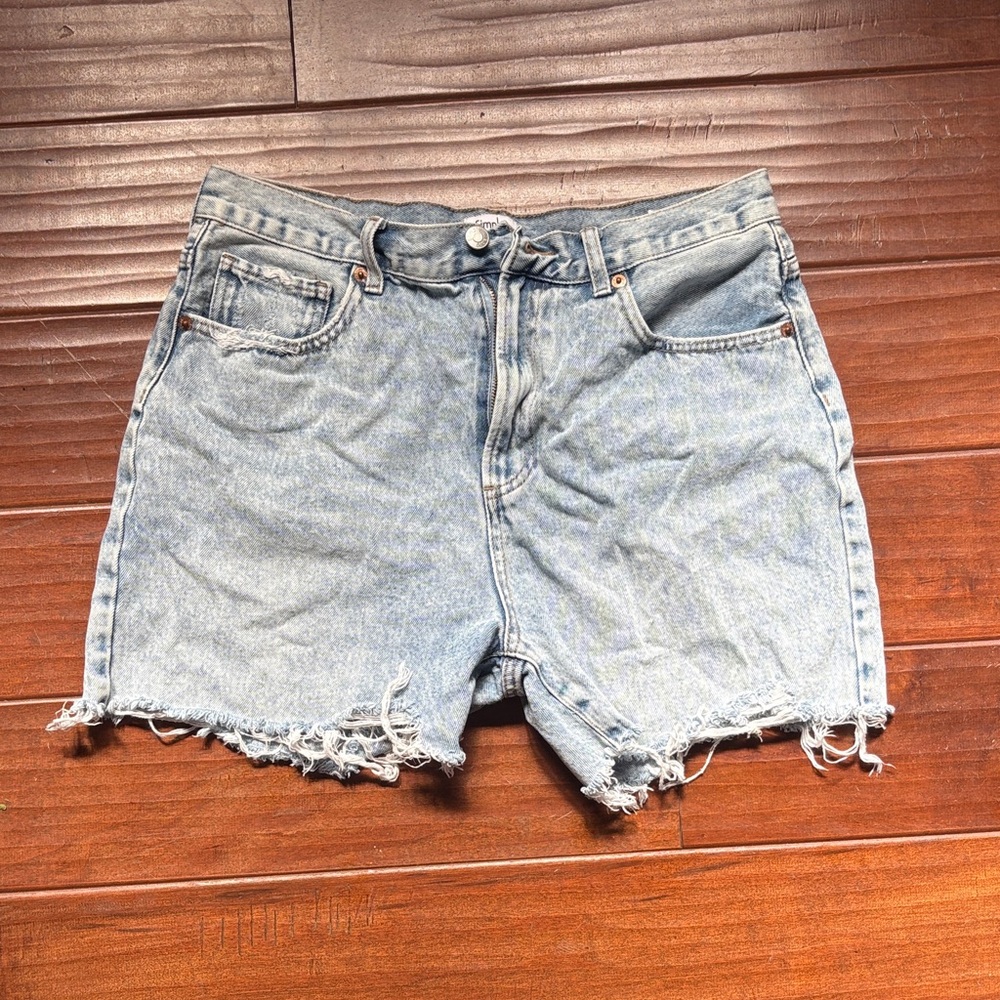 Light Blue Denim High-Waist Cutoff Shorts